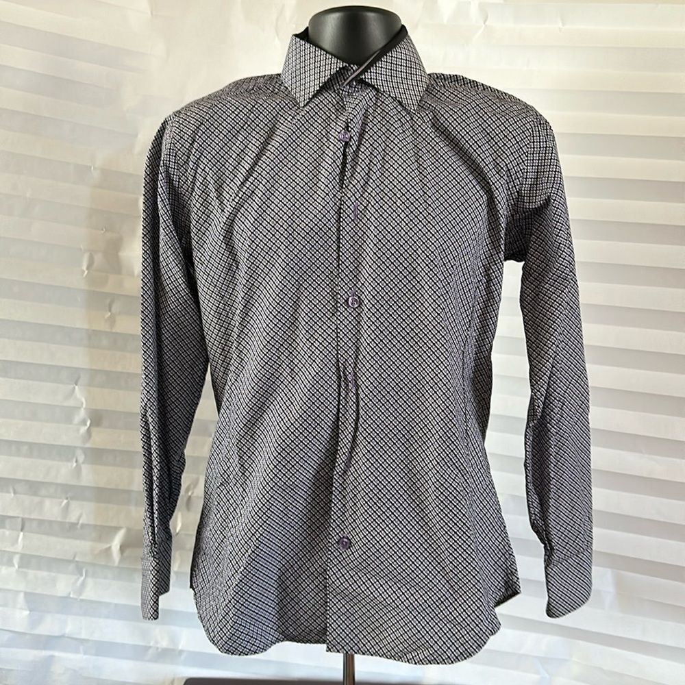 Bertigo Men's Black Purple Floral Long Sleeve Shirt Casual Slim Fit S
